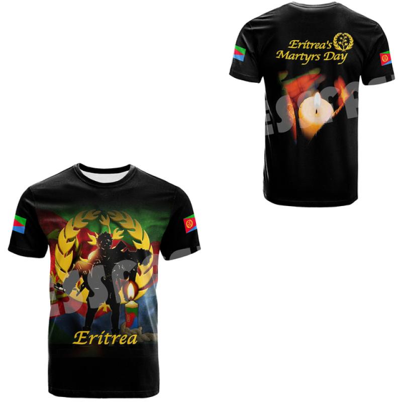 Футболки с флагом Эритреи, логотип Эритреи, футболки с 3D принтом, топы, футболки с коротким рукавом, повседневная уличная одежда с круглым вырезом, футболка Abrham Eritrea