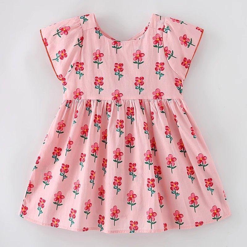 24-Year-Old Girl's Summer Pink Floral Baby Dress, Summer Princess Dress for 3-6 Year Old Children, Children's Dress