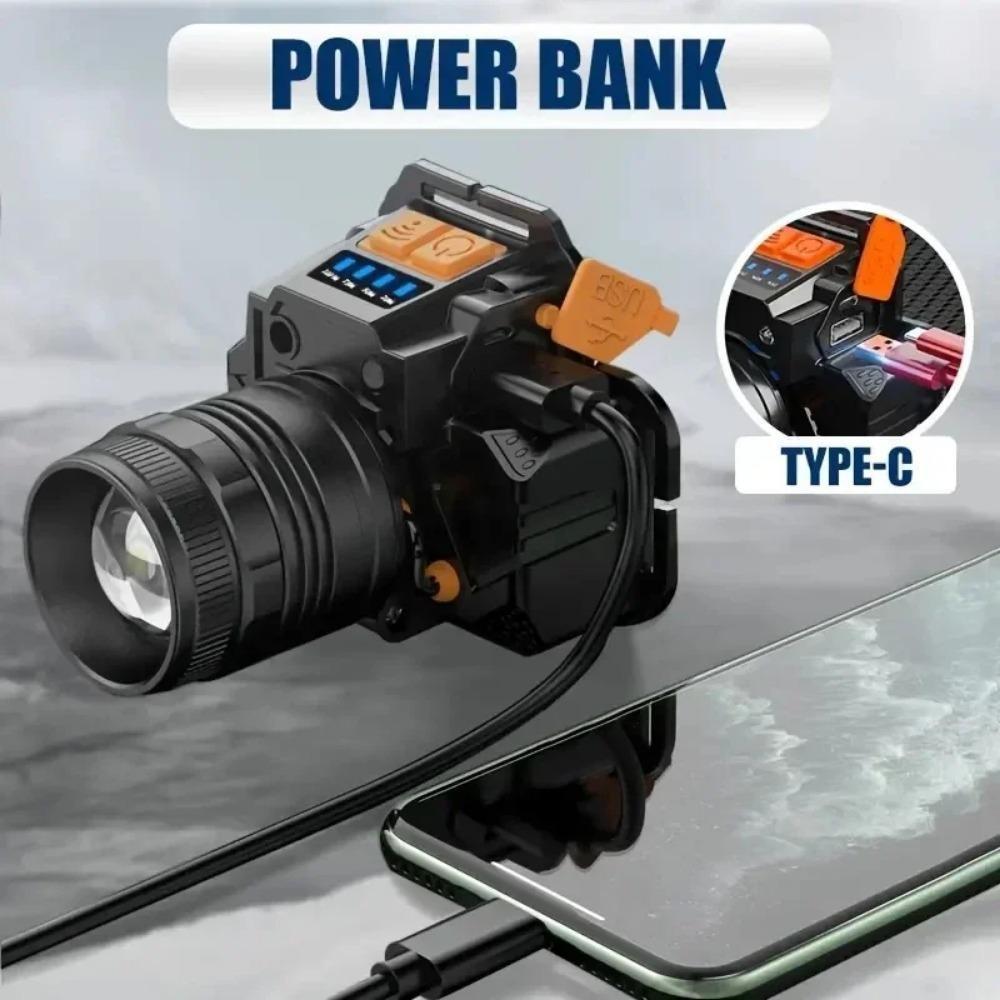 60w LED Headlight, Rechargeable, Ultra Bright Headlight with 4 Modes, Zoomable, Digital Display, IPX6 Waterproof Headlight