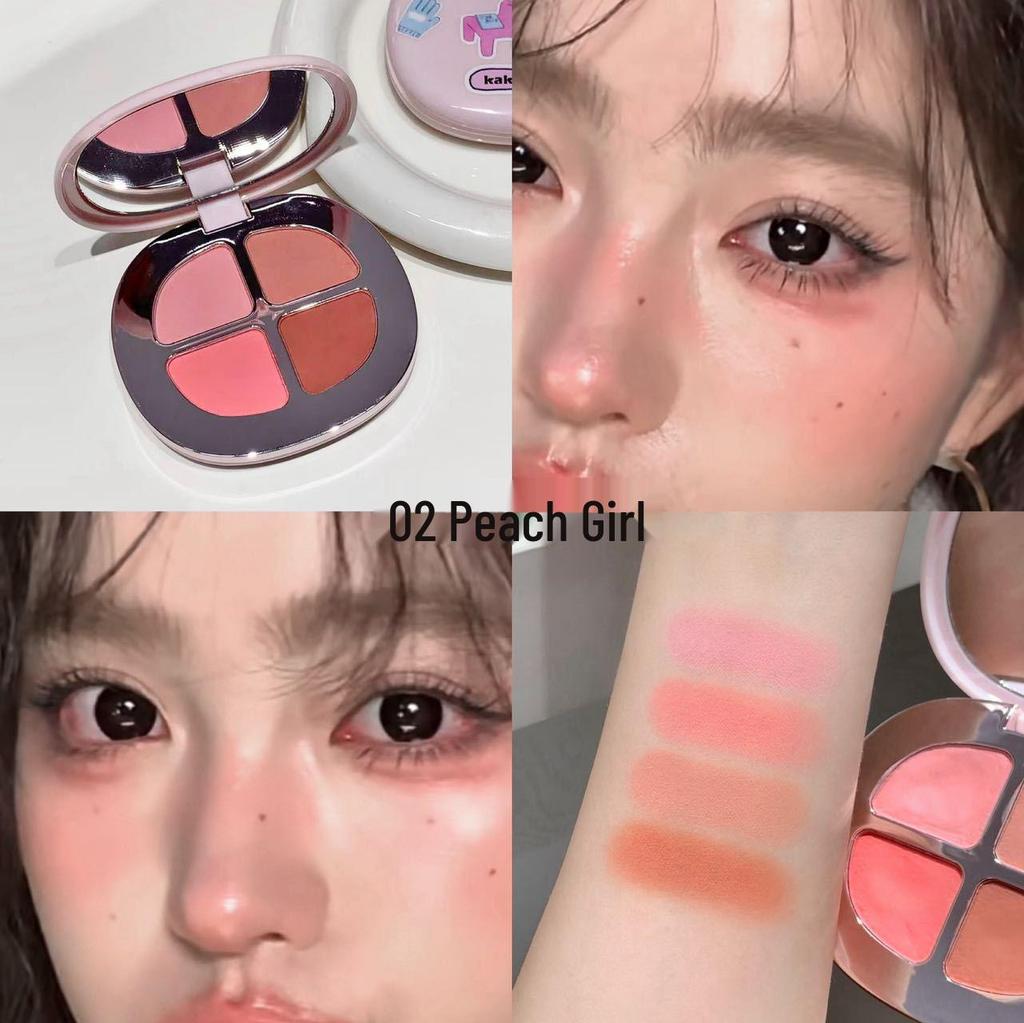 Kakashow Four-Color Blush Palette: Bloom Contour & Highlight for Natural Complexion Brightening.