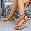 Мода 2025 Новые женские сандалии на толстой платформе и танкетке Модный тренд Бриллиантовые повседневные кожаные сандалии Богемный стиль Богемные римские туфли