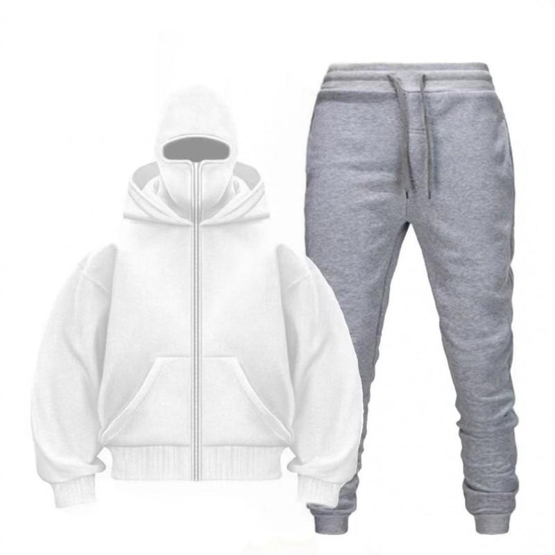 Mens Oversized Zip-Up Hoodie Matching Jogger Set Casual Winter Two-Piece Outfit