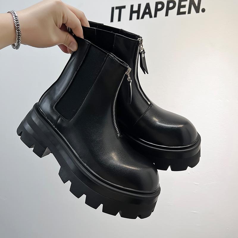 Мужские ботинки мартин, британский стиль, осень-зима, толстая подошва, увеличивающие рост, черные, в стиле рабочей обуви, ботинки-локомотивы 50552-A