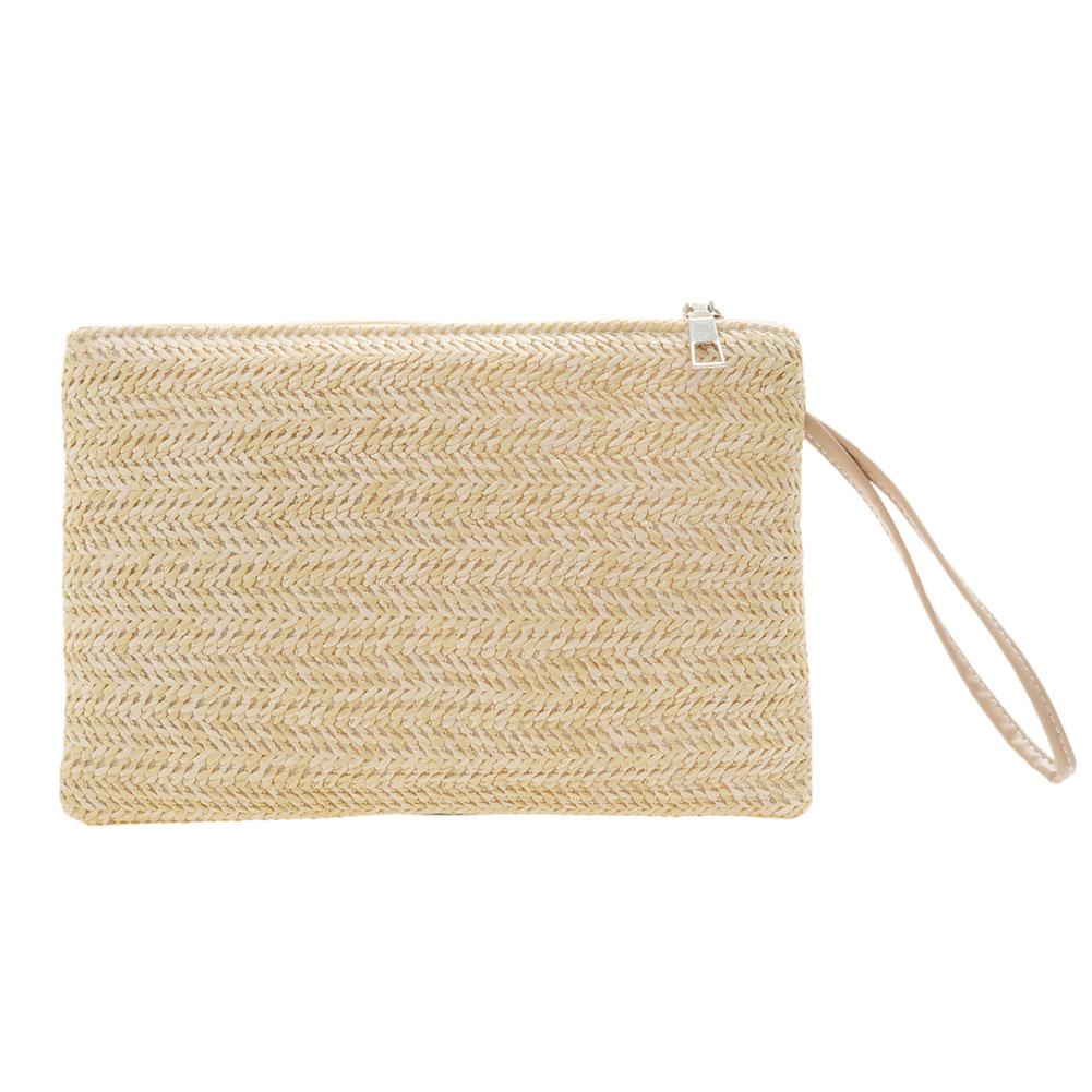 Женская пляжная летняя плетеная сумка-клатч на запястье в богемном стиле, однотонный кошелек