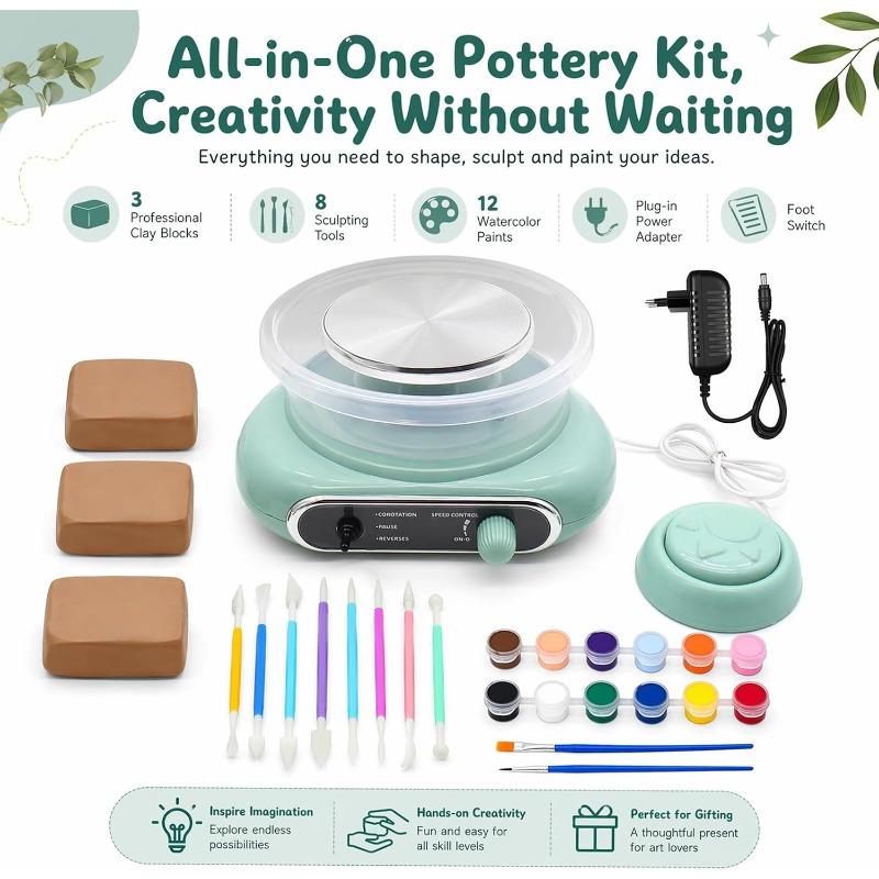 Mini Ceramic Disc Set 10cm, Electric Disc Disc with Tools and Sound | Complete Pots Set of Clay Set, Pot Plate Electrically Ideal for Beginners to DIY