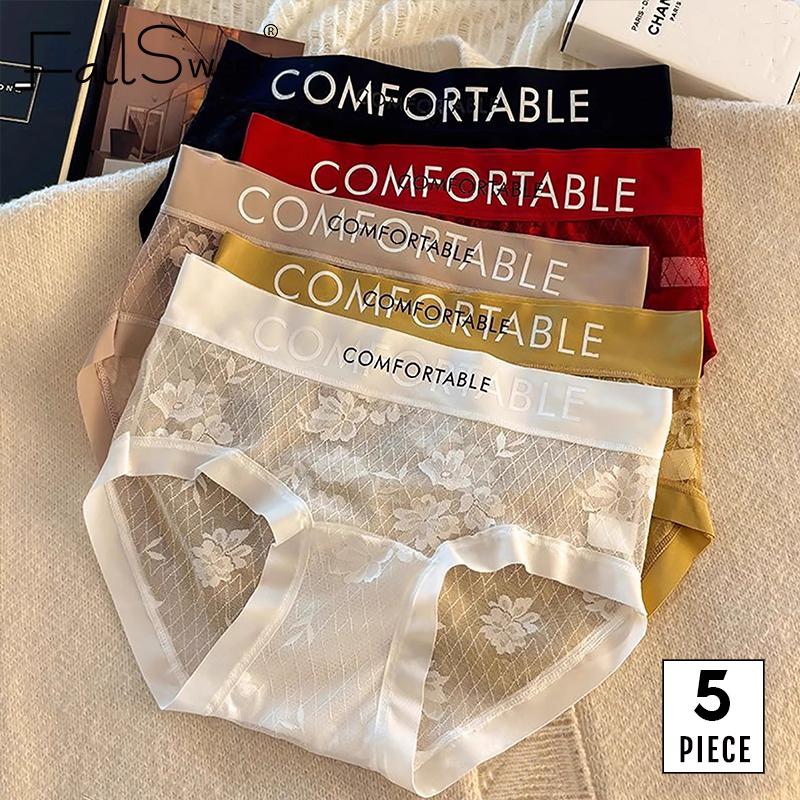 FallSweet 5 шт./компл. Женские кружевные трусики Сексуальное нижнее белье Модные трусики с надписью на поясе Бесшовные дышащие трусики Женское нижнее белье