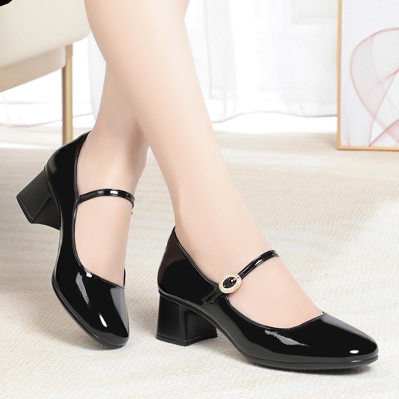 2025 Autumn New Women's High Heels Fashion Chunky Heel Casual Party Career Work Mary Jane Soft Leather Shoes