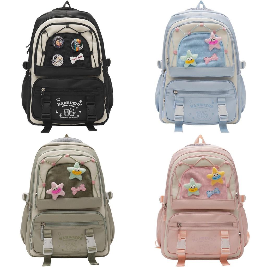 Bag Shoulder Large Capacity Solid Color Backpack Unisex School Student Travel