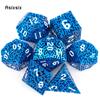 7 Pcs Blue White Metal Dice Maze Hollow Metal Polyhedral Dice Set Suitable for Role-Playing RPG Board Game Card Game
