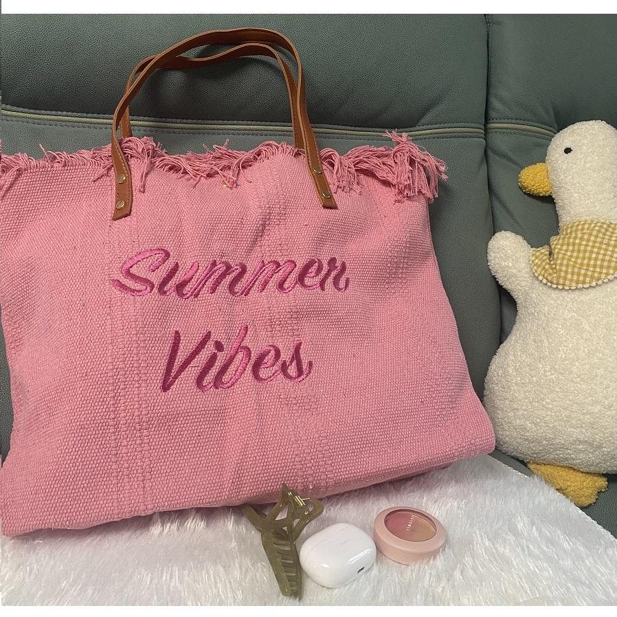 Пляжные холщовые сумки, дорожная сумка, большая сумка, модная простая сумка с кисточками, женские сумки на плечо большой вместимости