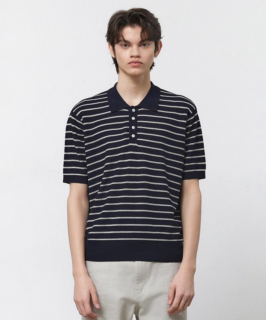 IL CORSO Saint Stripe Short Sleeve Knit Navy Iesw5E401N2