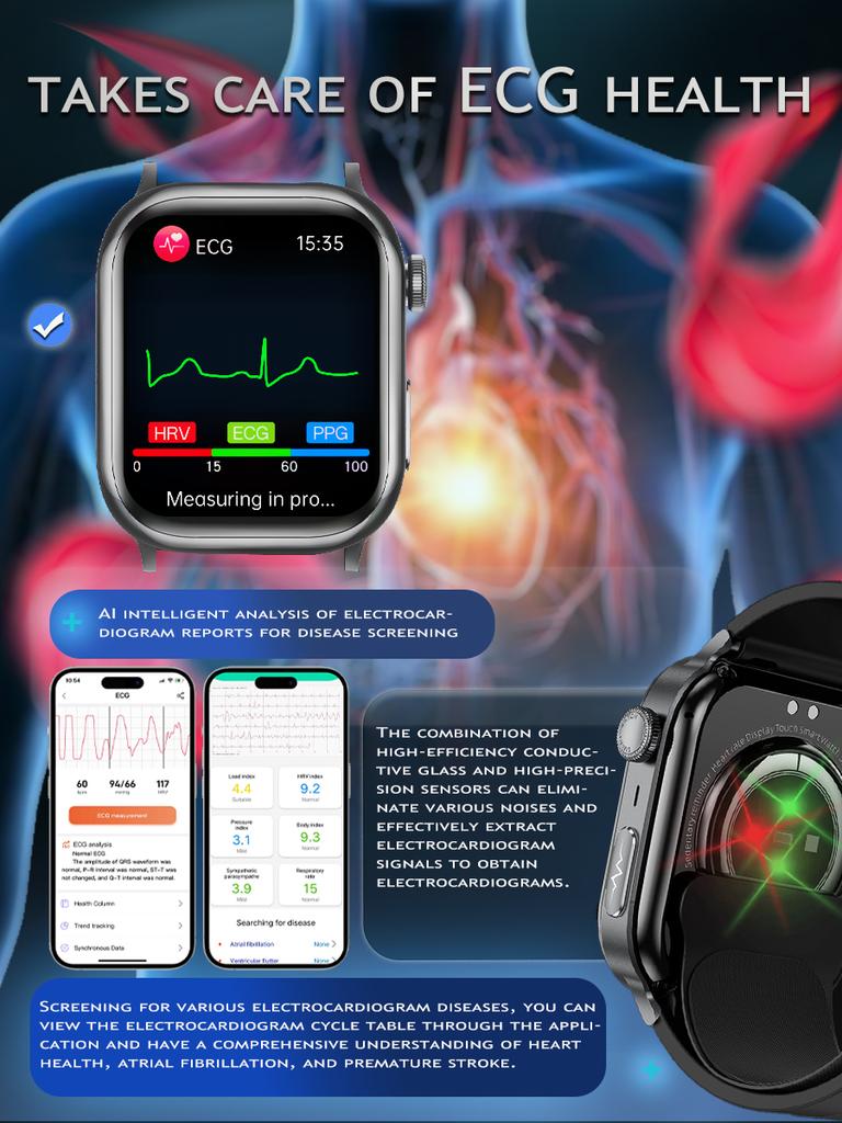 SACOSDING Новый ЭКГ PPG Воздушный насос Тип подушки безопасности Кровяное давление Мониторинг сна Здоровье Смарт-часы Дистанционный уход Bluetooth Вызов Спорт SOS Смарт-часы