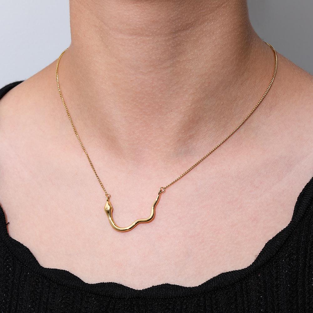18K Gold Plated Snake Pendant Sweater Chain Necklace