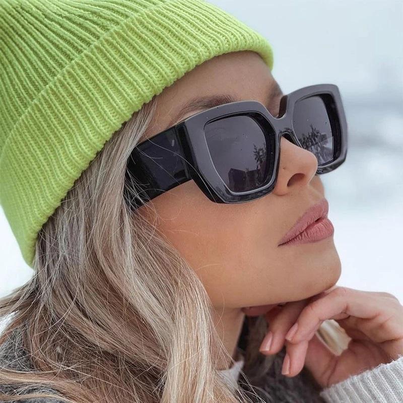 Vintage Square Sunglasses Women Men Wide Leg Big Frame Sun Glasses Black Green Shades Uv400 Luxury Brand