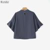 ZANZEA Women Casual Round Neck Loose Summer Ruffles Short Sleeve Blouse