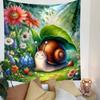 Smiling Snail in Vibrant Garden Patterned Tapestry Decorative Wall Hanging, Home Bedroom Living Room Decor
