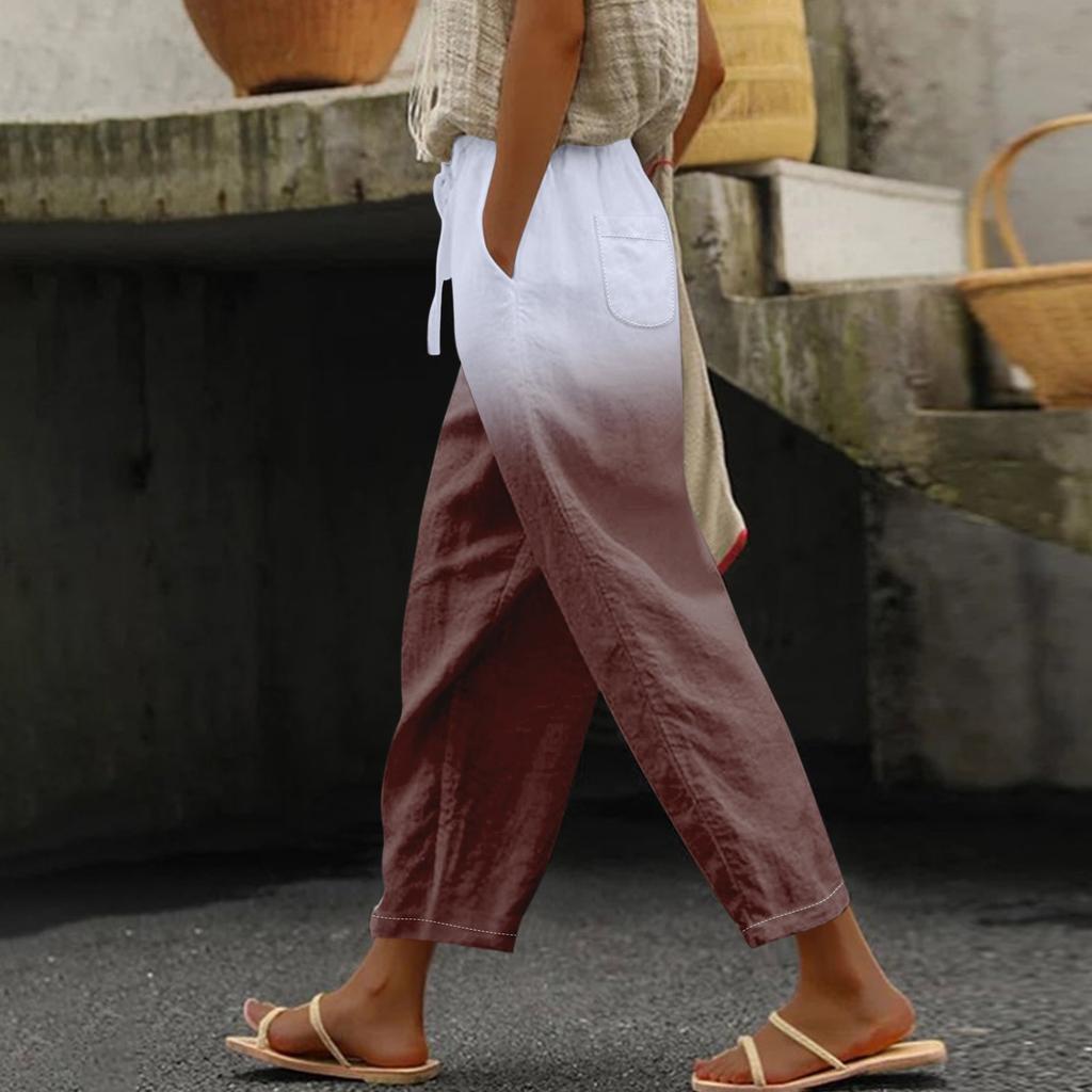 Pants Gradient Womens Fashionable Casual Print Drawstring Pockets Elastic Waist Pants