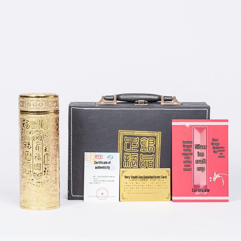 Pure Silver 9999 Thermal Water Cup - Nine Dragon, Hundred Blessings, Dragon & Phoenix Design