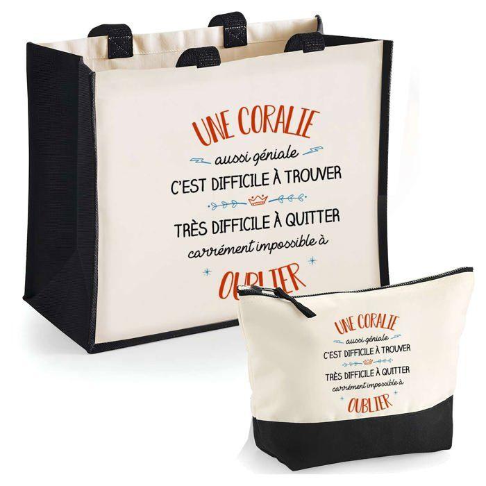 Tote bag - PLANETEE - Duo cabas jute trousse « Une Copine aussi géniale » - Jute & coton - 33x42 cm - Fabrication française