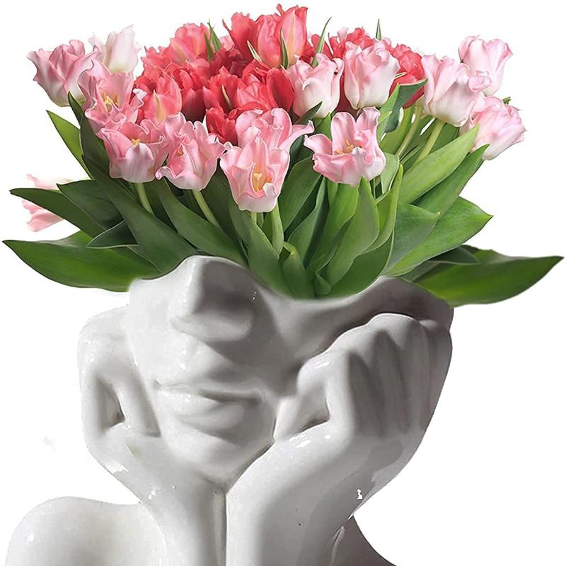 Face Vase White Girl Flower Vase for Home Decor, Modern Ceramic Figurines Vase, Sculpture Art Decorations for Living Room Centerpiece Table Wedding