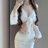 Women's Sexy 2025 Four-Piece Bikini Set: Slimming Long Dress & Small Chest Gathering for Hot Spring Vacations