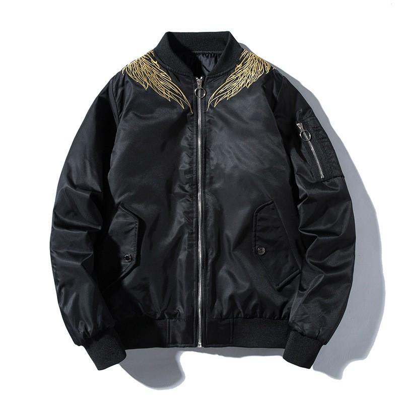 Mens Womens MA-1 Flight Jacket With Gold Wing Embroidery Thickened Cotton-Padded Bomber Coat Loose Fit Streetwear