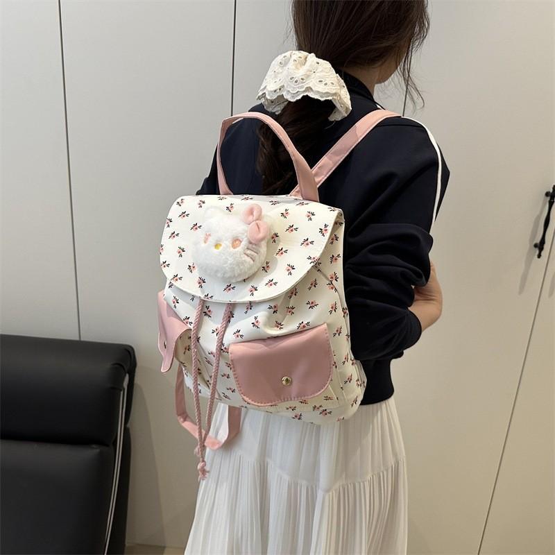 Hello Kitty Floral Print Casual Small Backpack For Women With Unique Stitching Urban Style Summer Accessory
