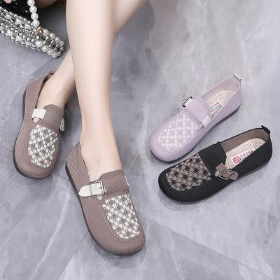 Женские трикотажные туфли на плоской подошве, легкие, удобные, офисные, лоферы, повседневные, из дышащей сетки, для ходьбы, нарядные туфли на плоской подошве с круглым носком для женщин