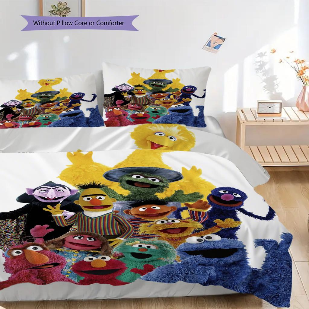 1PC Sesame Street pattern Bedding Quilt Set Quilt Cover Pillowcase Home Decoration Birthday Gift (1 * duvet cover + 2 * pillowcase, without core)