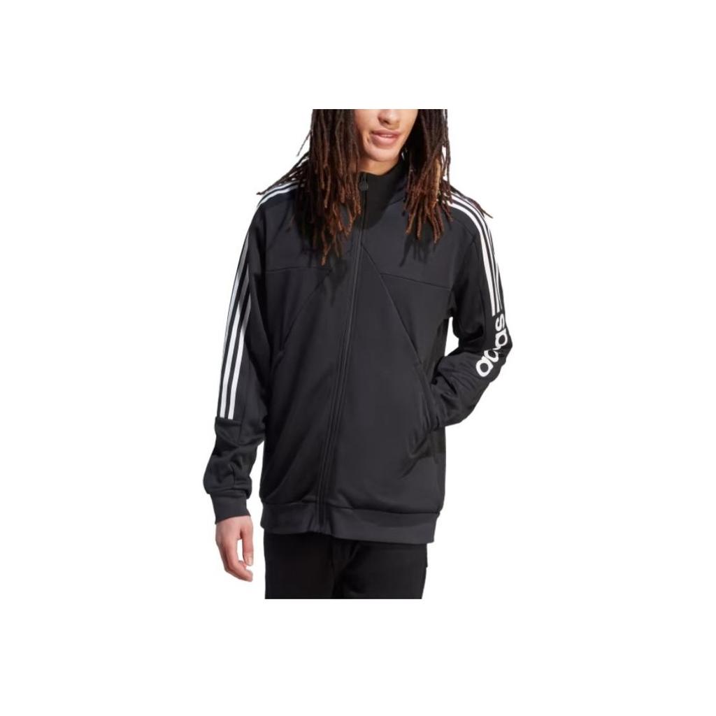 Adidas Полосатый узор с принтом букв и воротником-стойкой, длинный рукав, мужская куртка, черная IA3047