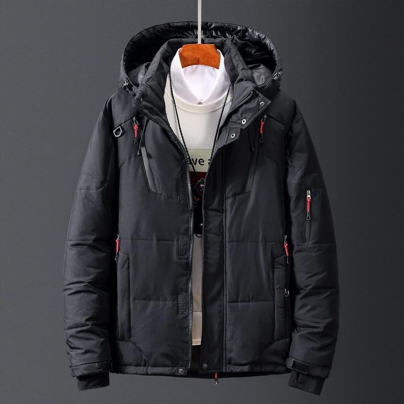 Mens Short Winter Down Jacket Outdoor Casual Multi-pocket Hooded Warm Coat EUR Sizes