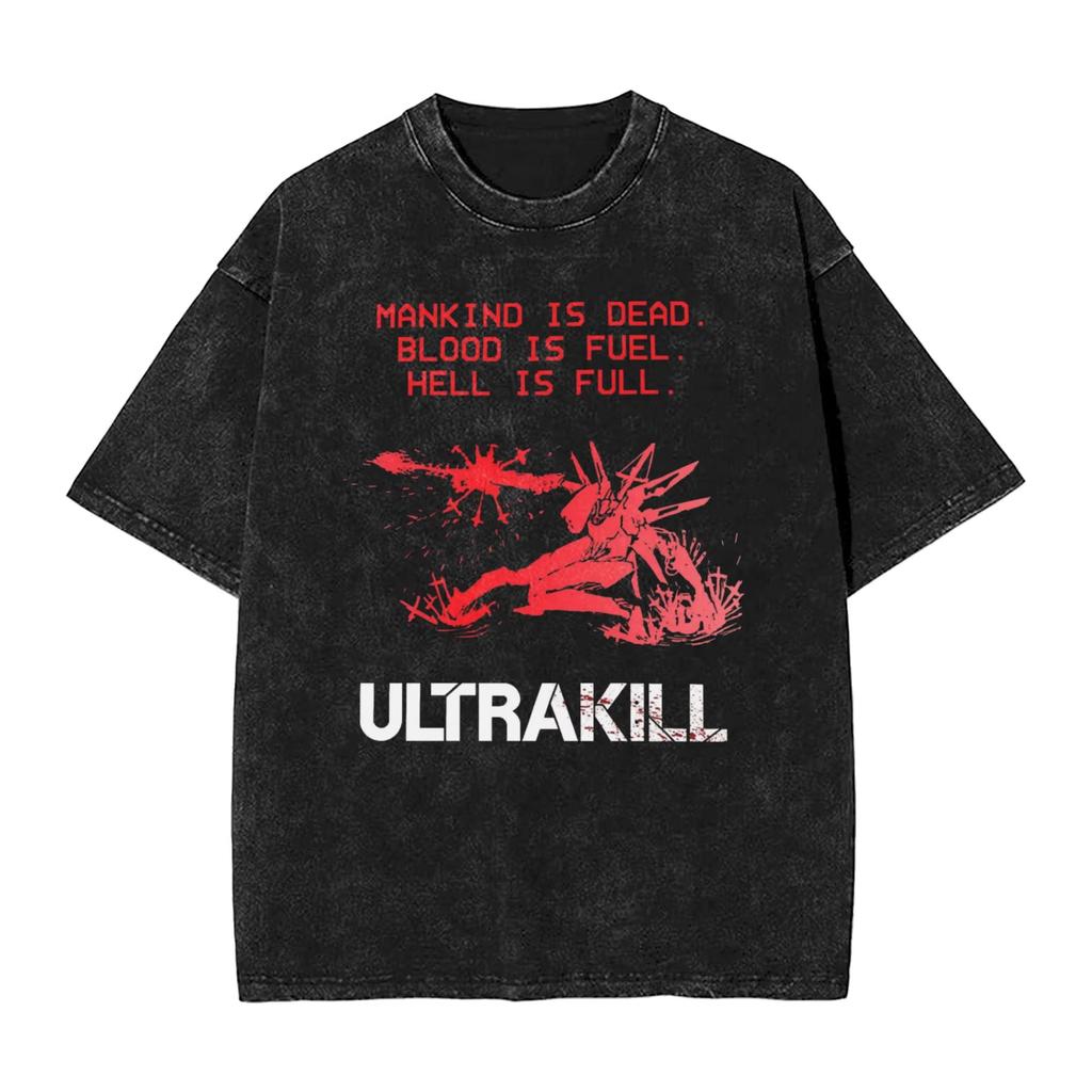 Крутые футболки для стрелялки Ultrakill Мужские Женские Хлопок Стирка Оверсайз Летние Повседневные Уличная одежда Ежедневная Носка Топы