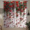2 Pieces of Red Rose Printed Curtains, Pole Bag Curtains 42*84, Bedroom and Living Room, Home Decoration, Room Decoration