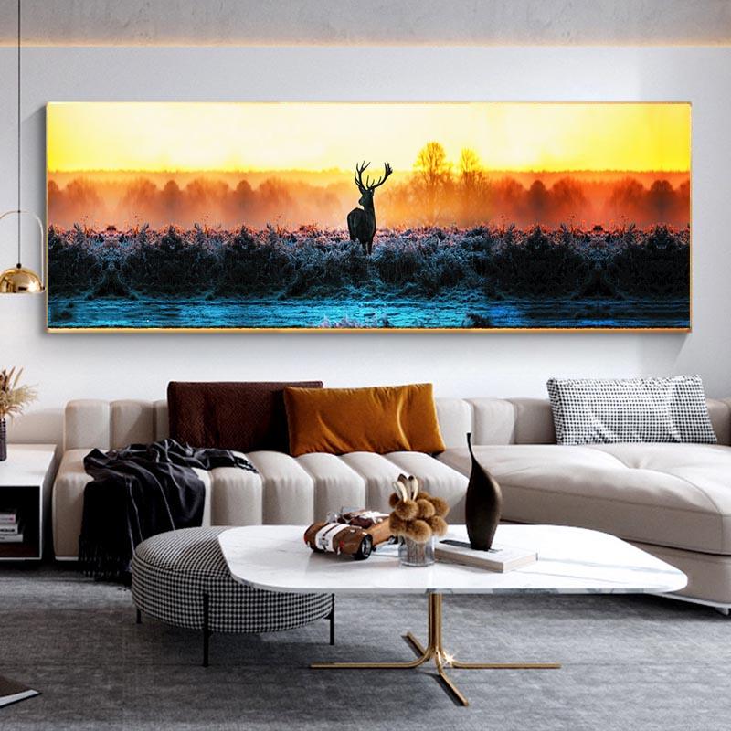 Олень в лесу постеры и принты закат пейзаж настенное искусство животные холст картины фотографии гостиная домашний декор без рамки