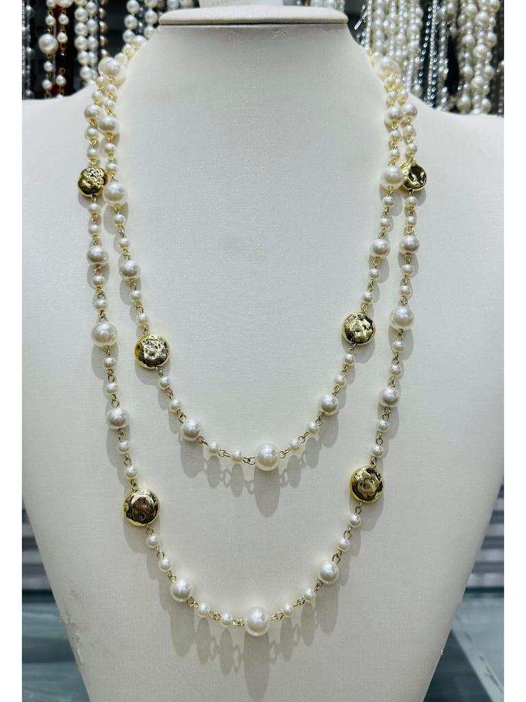 NK-275 Многослойное ожерелье из стеклянного жемчуга - Любовь, Цветок сливы, Геометрический дизайн