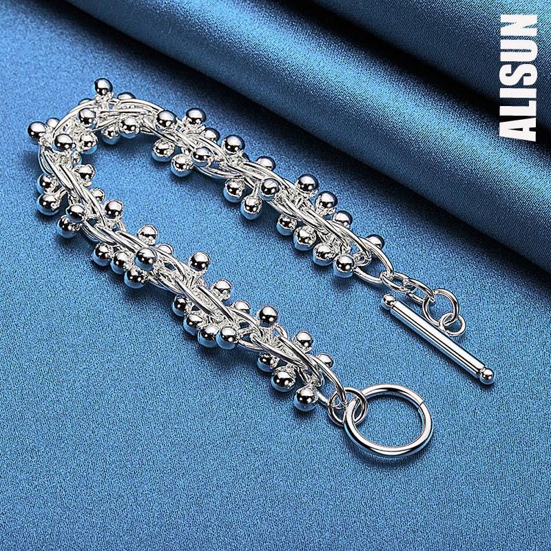 Smooth Grape Bead Bracelet 925 Sterling Silver Fashion Wedding Jewelry