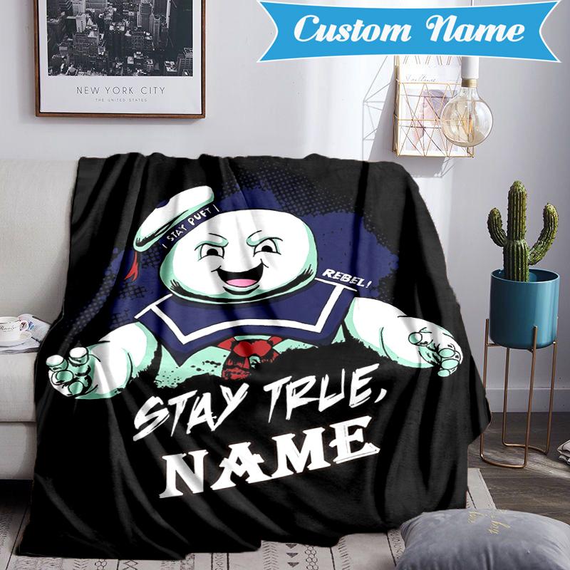 Custom Name Ghost Marshmallow Man Blanket Lightweight Ideal Bedding Blanket Perfect for Travel, Camping, Living Rooms, Sofas, Christmas gift