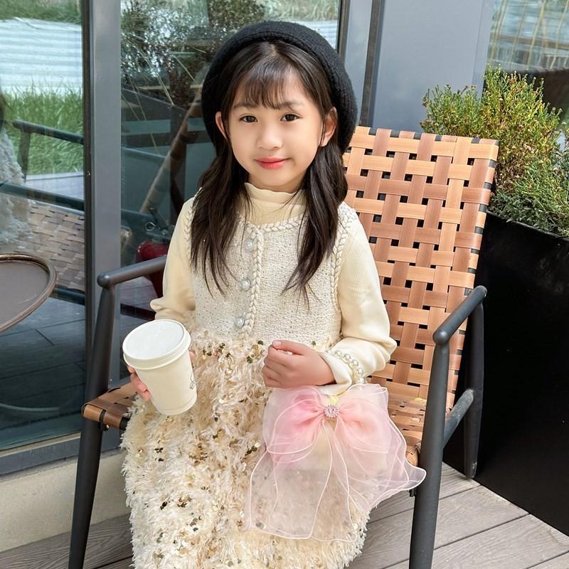 Trendy Lovely And Pearl Handle Bowknot Handbag For Kids In Soft Pink Color Everyday For