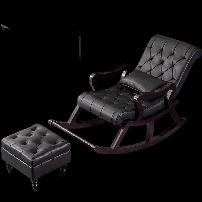 Genuine Leather Solid Wood Rocking Lounge Chair