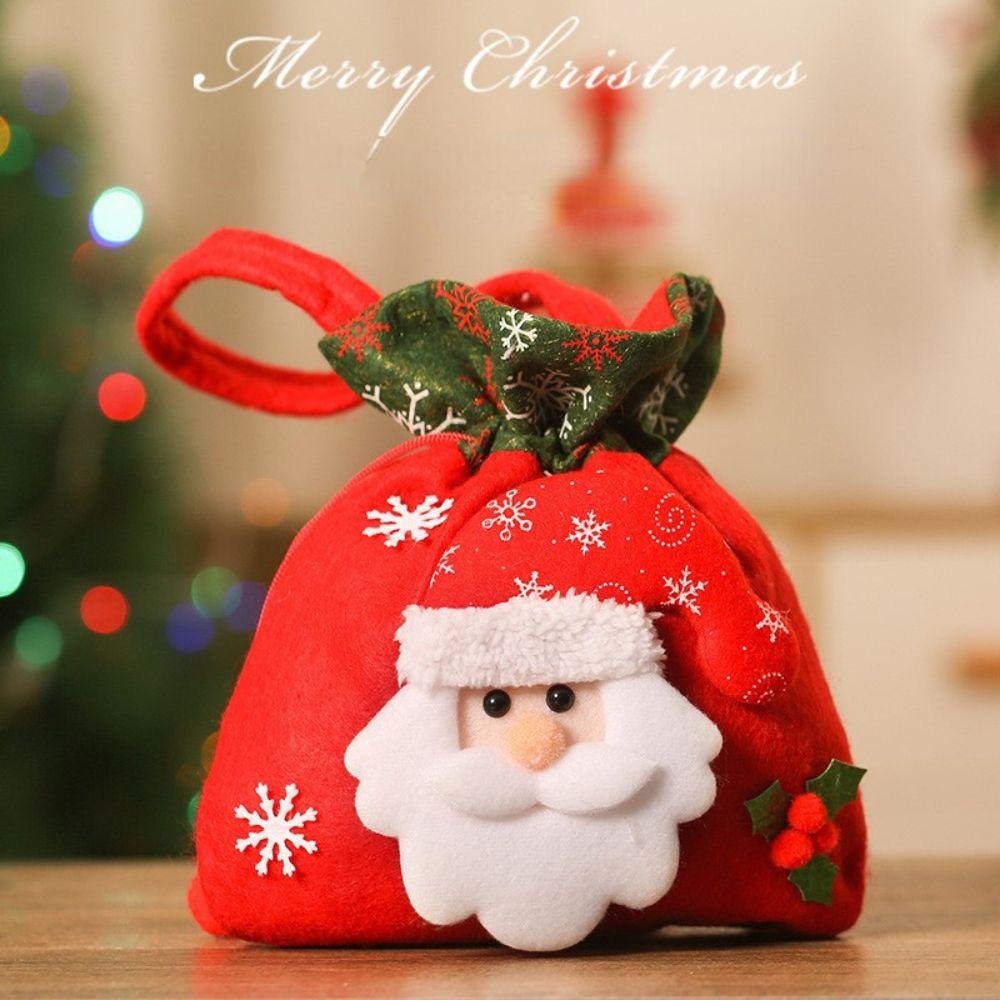 Happy Christmas Party Decor Santa Claus Printed Handbag Peace Fruit Sack Xmas Gifts Bag Candy Bag
