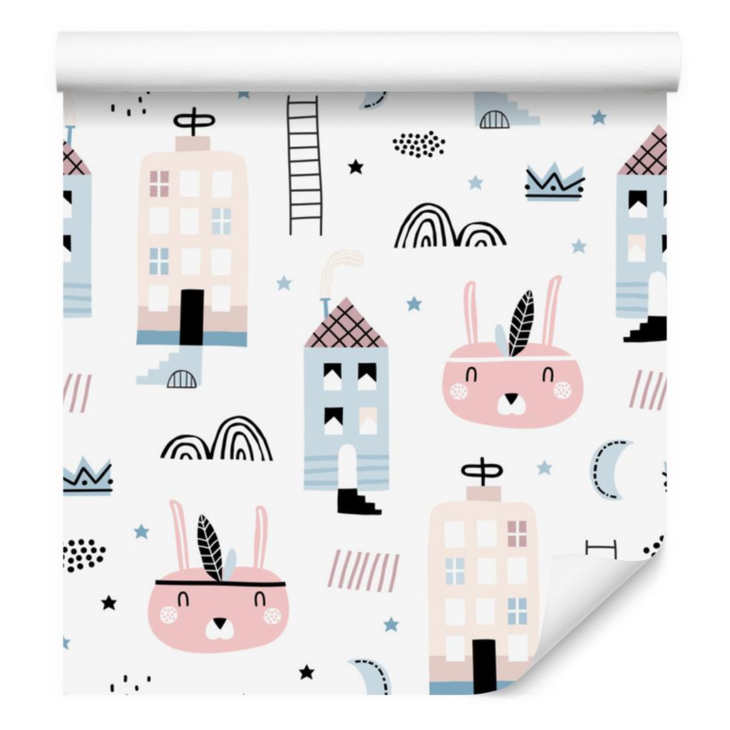 Wallpaper Colorful houses and hearts for living room and bedroom 50x1000