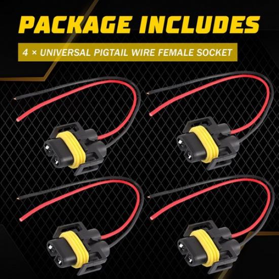 4X Wire Pigtail Female Two H11 Harness Socket Headlight Low Beam Connector Plug