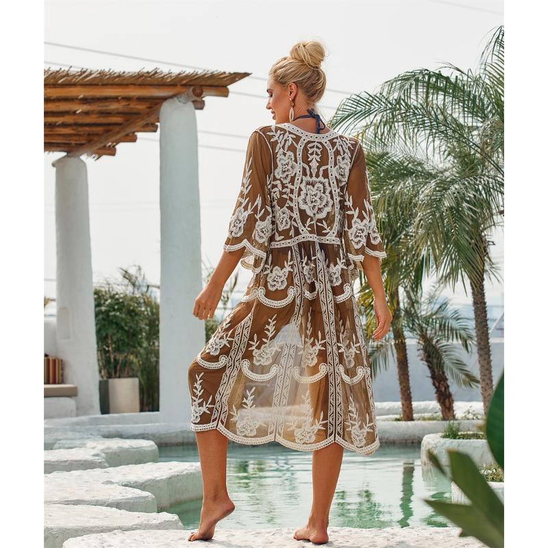 Женский кардиган Вышитые платья Купальники Кружевной внешний кардиган Пляжные накидки