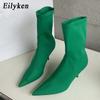 Fashion Eilyken New Spring Autumn Stretch Fabric Women Ankle Boots Sexy Pointed Toe High Heels Fashion Female Socks Pumps Shoes