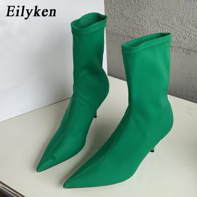 Модные Eilyken Новые Весенне-Осенние Женские Ботильоны из Эластичной Ткани, Сексуальный Острый Носок, Высокий Каблук, Модные Женские Носки, Туфли-Лодочки