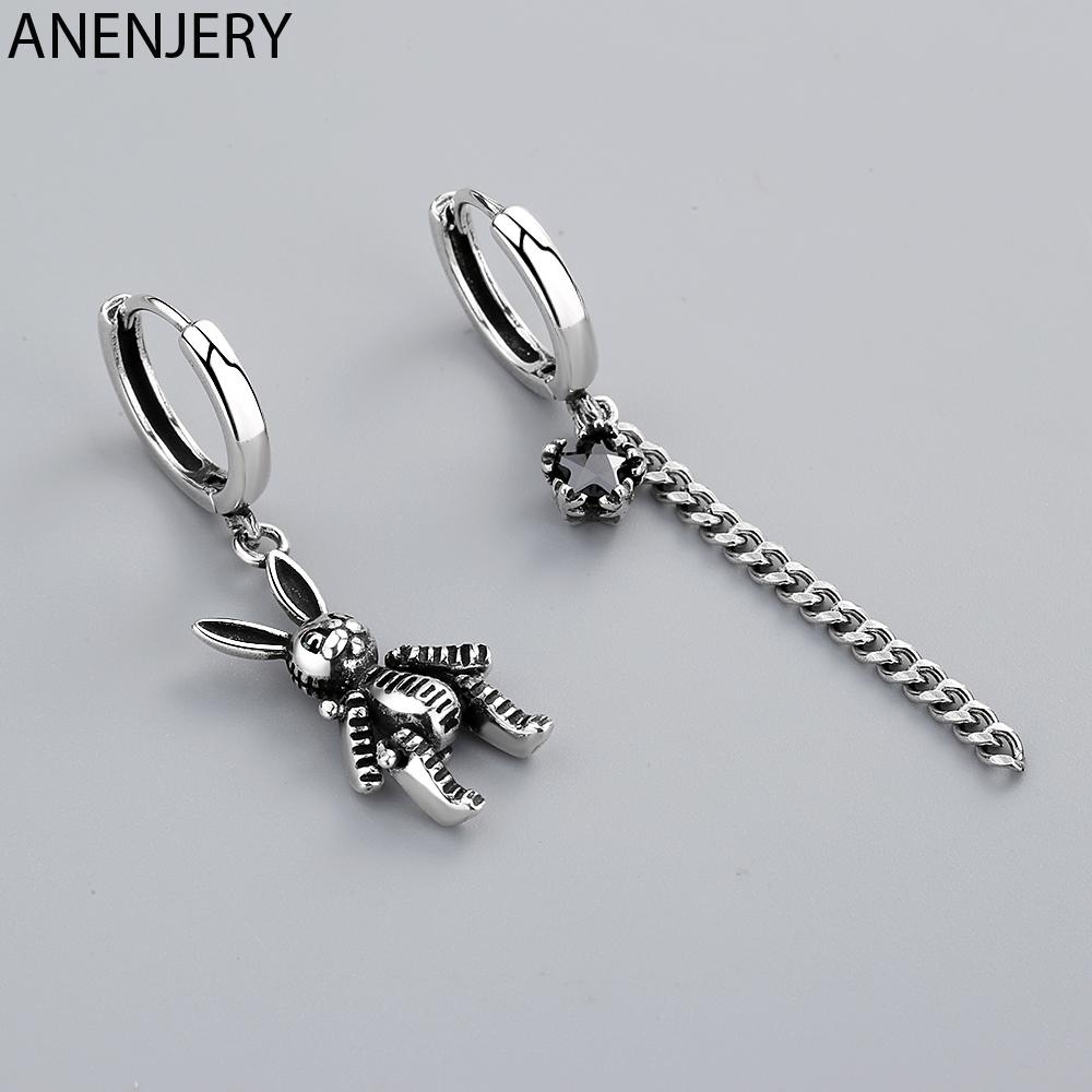 ANENJERY Новое поступление меди, асимметричные серьги-кольца с длинными кисточками и кроликом для женщин, темпераментный подарок, S-E1074