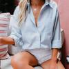 Весенне-летние топы, женская однотонная хлопково-льняная рубашка, свободная блузка с длинными рукавами и лацканами на пуговицах