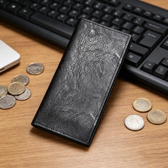 Мужской тонкий длинный кошелек Кошелек с окном для ID Двустворчатый Держатель для карт Минималистичный Карта