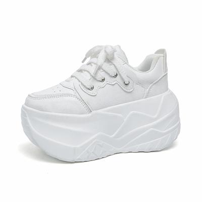 Мода Мода Массивные Кроссовки Женские Осень Шнуровка Платформа Спортивная Обувь Женщина 10СМ Толстая Подошва Высокий Каблук Женские Кожаные Кроссовки