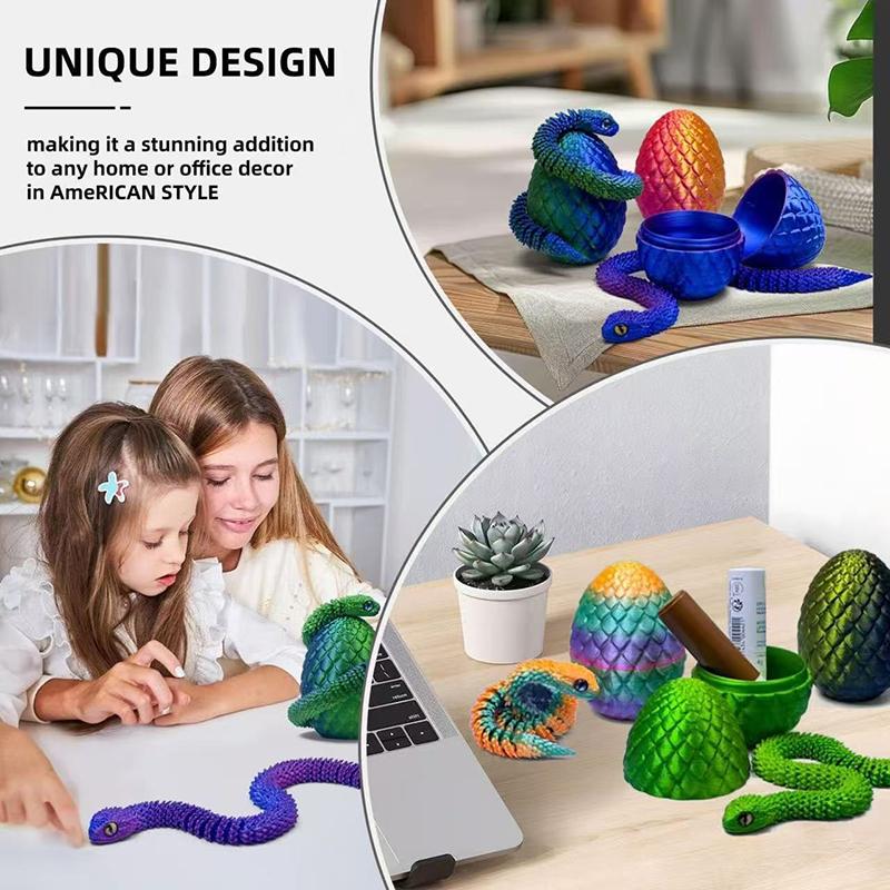 30 см 3D-печатная змея с яйцом 8,5 см, подвижная, имитирующая змею, орнамент, классная забавная фигурка для дома, офиса, рабочего стола, домашний декор